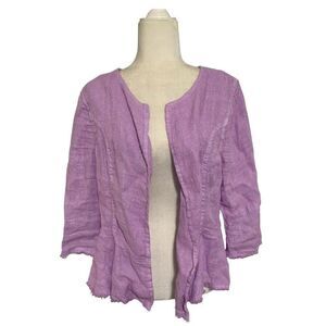 haris cotton 100% linen lavender purple long sleeve cardigan sweater top medium